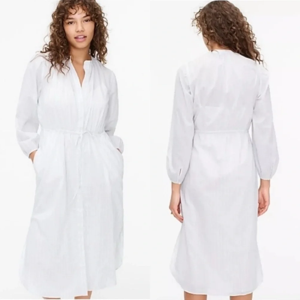 J.Crew Tie-waist Cotton Voile Midi Sheer Blue Deck Stripe Shirt Dress Preppy 4